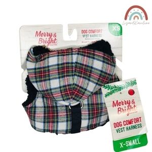 New! Merry & Bright Winter Dog Comfort Sherpa Hoodie Plaid Vest Harness